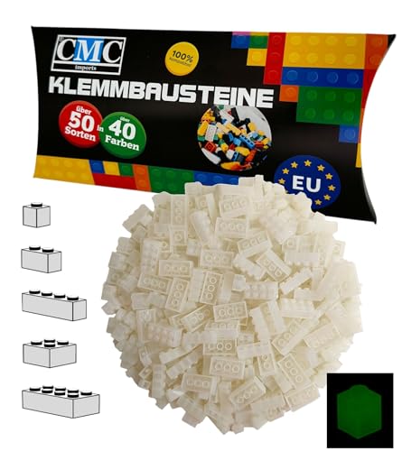 CMC imports 100 Klemmbausteine Bausteine 1x1-1x2-1x4-2x2-2x4 Noppen Grundbausteine Kompatibel Basic Bricks Farben freie Auswahl (200 - Glow in The Dark) von CMC imports