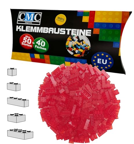CMC imports 100 Klemmbausteine Bausteine 1x1-1x2-1x4-2x2-2x4 Noppen Grundbausteine Kompatibel Basic Bricks Farben freie Auswahl (224 - Rot Transparent) von CMC imports