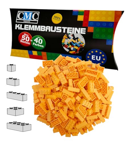 CMC imports 100 Klemmbausteine Bausteine 1x1-1x2-1x4-2x2-2x4 Noppen Grundbausteine Kompatibel Basic Bricks Farben freie Auswahl (242 - Dunkelgelb) von CMC imports