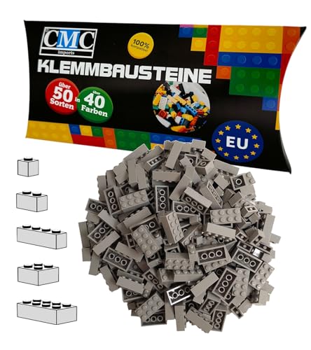 CMC imports 100 Klemmbausteine Bausteine 1x1-1x2-1x4-2x2-2x4 Noppen Grundbausteine Kompatibel Basic Bricks Farben freie Auswahl (280 - Grau) von CMC imports