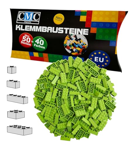 CMC imports 100 Klemmbausteine Bausteine 1x1-1x2-1x4-2x2-2x4 Noppen Grundbausteine Kompatibel Basic Bricks Farben freie Auswahl (334 - Hellgrün) von CMC imports