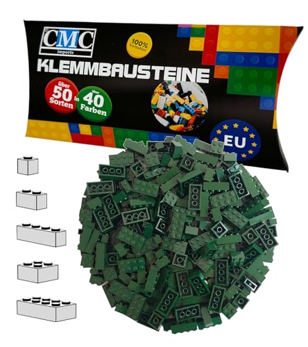 CMC imports 100 Klemmbausteine Bausteine 1x1-1x2-1x4-2x2-2x4 Noppen Grundbausteine Kompatibel Basic Bricks Farben freie Auswahl (484 - Moosgrün) von CMC imports
