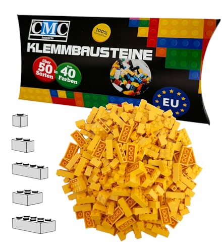CMC imports 100 Klemmbausteine Bausteine 1x1-1x2-1x4-2x2-2x4 Noppen Grundbausteine Kompatibel Basic Bricks Farben freie Auswahl (513 - Gelb) von CMC imports