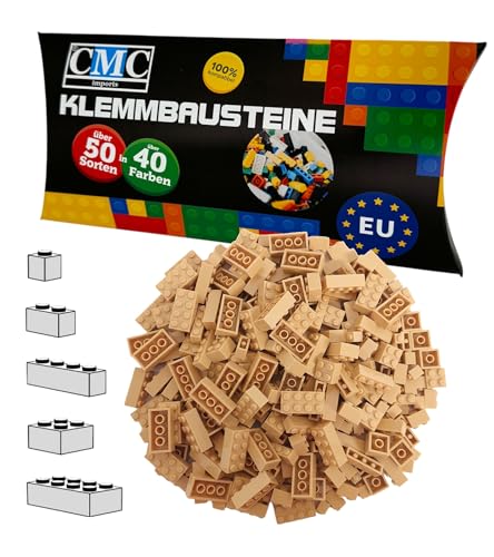 CMC imports 100 Klemmbausteine Bausteine 1x1-1x2-1x4-2x2-2x4 Noppen Grundbausteine Kompatibel Basic Bricks Farben freie Auswahl (595 - Sand) von CMC imports