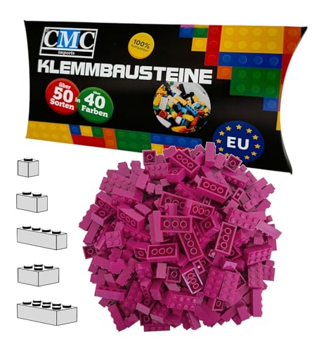 CMC imports 100 Klemmbausteine Bausteine 1x1-1x2-1x4-2x2-2x4 Noppen Grundbausteine Kompatibel Basic Bricks Farben freie Auswahl (624 - Purpur) von CMC imports