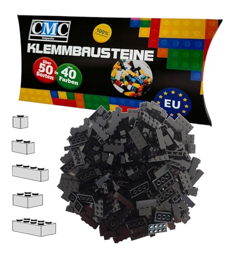 CMC imports 100 Klemmbausteine Bausteine 1x1-1x2-1x4-2x2-2x4 Noppen Grundbausteine Kompatibel Basic Bricks Farben freie Auswahl (650 - Schwarz) von CMC imports