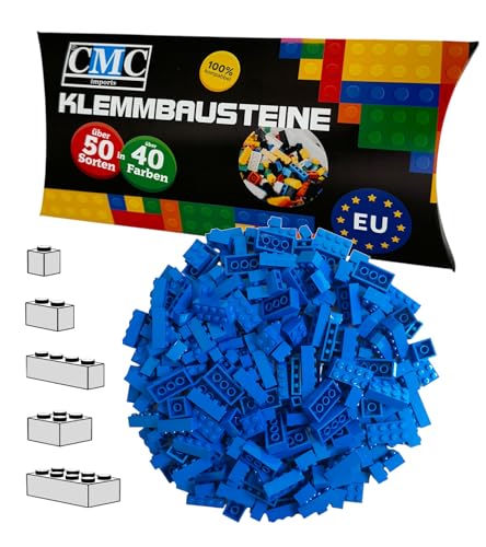 CMC imports 100 Klemmbausteine Bausteine 1x1-1x2-1x4-2x2-2x4 Noppen Grundbausteine Kompatibel Basic Bricks Farben freie Auswahl (663 - Blau) von CMC imports