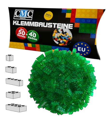 CMC imports 100 Klemmbausteine Bausteine 1x1-1x2-1x4-2x2-2x4 Noppen Grundbausteine Kompatibel Basic Bricks Farben freie Auswahl (708 - Grün Transparent) von CMC imports