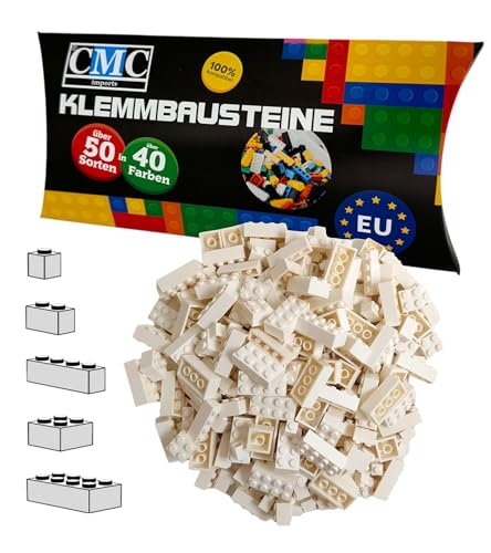 CMC imports 100 Klemmbausteine Bausteine 1x1-1x2-1x4-2x2-2x4 Noppen Grundbausteine Kompatibel Basic Bricks Farben freie Auswahl (713 - Weiß) von CMC imports