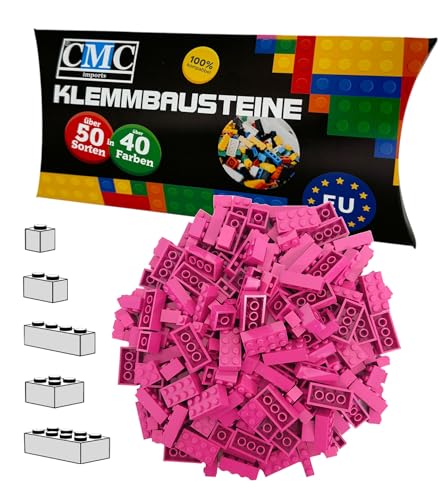 CMC imports 100 Klemmbausteine Bausteine 1x1-1x2-1x4-2x2-2x4 Noppen Grundbausteine Kompatibel Basic Bricks Farben freie Auswahl (824 - Magenta) von CMC imports