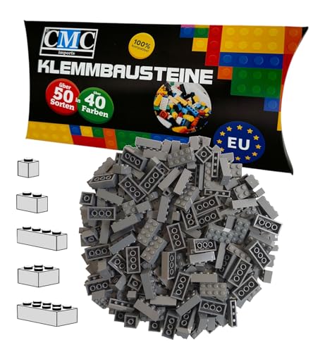 CMC imports 100 Klemmbausteine Bausteine 1x1-1x2-1x4-2x2-2x4 Noppen Grundbausteine Kompatibel Basic Bricks Farben freie Auswahl (851 - Dunkelgrau) von CMC imports