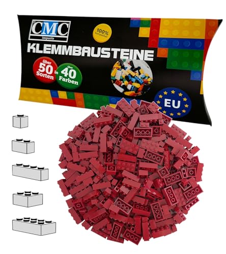 CMC imports 100 Klemmbausteine Bausteine 1x1-1x2-1x4-2x2-2x4 Noppen Grundbausteine Kompatibel Basic Bricks Farben freie Auswahl (852 - Dunkelrot) von CMC imports