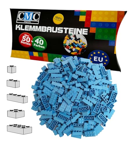 CMC imports 100 Klemmbausteine Bausteine 1x1-1x2-1x4-2x2-2x4 Noppen Grundbausteine Kompatibel Basic Bricks Farben freie Auswahl (890 - Lichtblau) von CMC imports