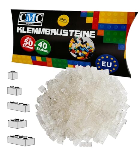 CMC imports 100 Klemmbausteine Bausteine 1x1-1x2-1x4-2x2-2x4 Noppen Grundbausteine Kompatibel Basic Bricks Farben freie Auswahl (920 - Clear Transparent) von CMC imports