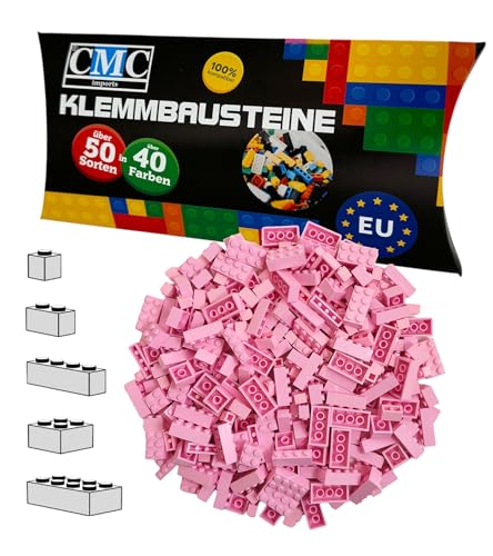 CMC imports 100 Klemmbausteine Bausteine 1x1-1x2-1x4-2x2-2x4 Noppen Grundbausteine Kompatibel Basic Bricks Farben freie Auswahl (970 - Hellrosa) von CMC imports