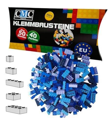 CMC imports 100 Klemmbausteine Bausteine 1x1-1x2-1x4-2x2-2x4 Noppen Grundbausteine Kompatibel Basic Bricks Farben freie Auswahl (Blau-Mix) von CMC imports