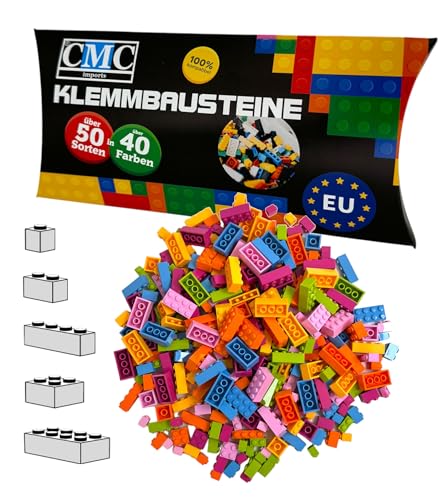 CMC imports 100 Klemmbausteine Bausteine 1x1-1x2-1x4-2x2-2x4 Noppen Grundbausteine Kompatibel Basic Bricks Farben freie Auswahl (Flower-Mix) von CMC imports
