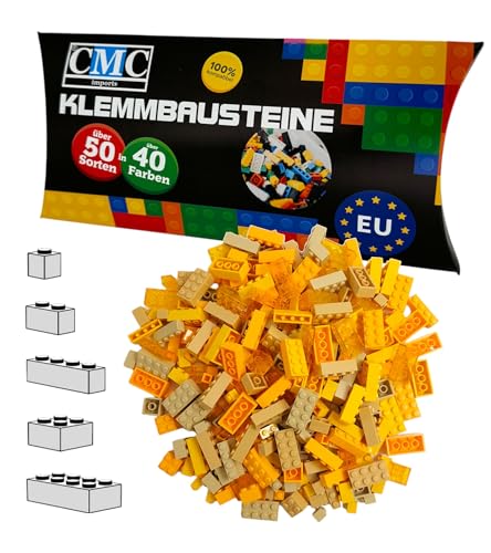 CMC imports 100 Klemmbausteine Bausteine 1x1-1x2-1x4-2x2-2x4 Noppen Grundbausteine Kompatibel Basic Bricks Farben freie Auswahl (Gelb-Mix) von CMC imports
