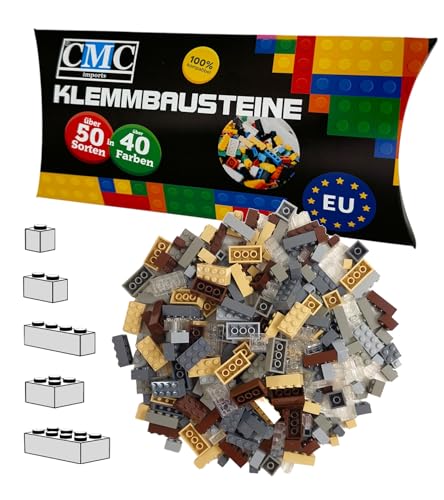 CMC imports 100 Klemmbausteine Bausteine 1x1-1x2-1x4-2x2-2x4 Noppen Grundbausteine Kompatibel Basic Bricks Farben freie Auswahl (Grau-Braun-Mix) von CMC imports