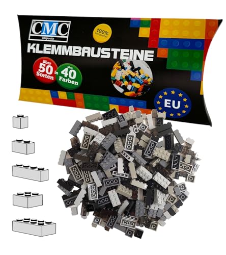 CMC imports 100 Klemmbausteine Bausteine 1x1-1x2-1x4-2x2-2x4 Noppen Grundbausteine Kompatibel Basic Bricks Farben freie Auswahl (Grau-Schwarz-Mix) von CMC imports