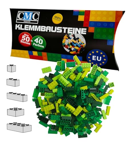 CMC imports 100 Klemmbausteine Bausteine 1x1-1x2-1x4-2x2-2x4 Noppen Grundbausteine Kompatibel Basic Bricks Farben freie Auswahl (Grün-Mix) von CMC imports