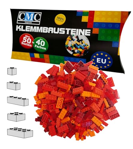 CMC imports 100 Klemmbausteine Bausteine 1x1-1x2-1x4-2x2-2x4 Noppen Grundbausteine Kompatibel Basic Bricks Farben freie Auswahl (Rot-Mix) von CMC imports