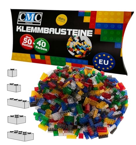 CMC imports 100 Klemmbausteine Bausteine 1x1-1x2-1x4-2x2-2x4 Noppen Grundbausteine Kompatibel Basic Bricks Farben freie Auswahl (Transparent-Mix) von CMC imports