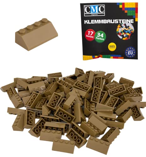 CMC imports 100 Klemmbausteine Dachsteine Dachbausteine Klemmbausteine 2x4 Noppen 45° Roof Slopes Ridged Tile vers. Farben (Beige / 268) von CMC imports