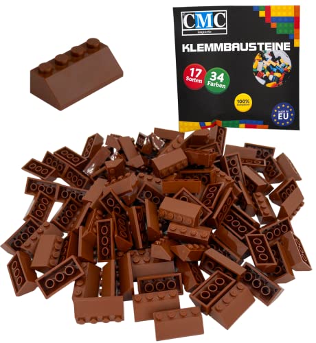 CMC imports 100 Klemmbausteine Dachsteine Dachbausteine Klemmbausteine 2x4 Noppen 45° Roof Slopes Ridged Tile vers. Farben (Braun / 090) von CMC imports