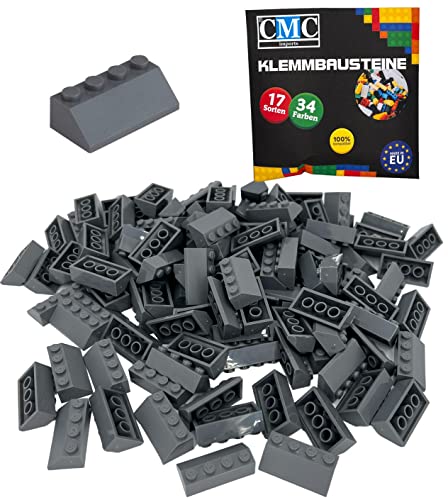CMC imports 100 Klemmbausteine Dachsteine Dachbausteine Klemmbausteine 2x4 Noppen 45° Roof Slopes Ridged Tile vers. Farben (Dunkel - Grau / 851) von CMC imports