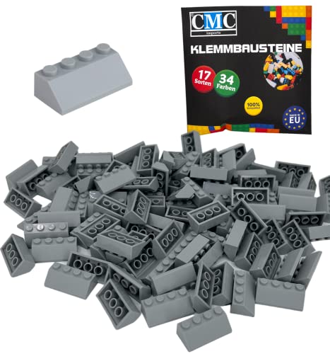 CMC imports 100 Klemmbausteine Dachsteine Dachbausteine Klemmbausteine 2x4 Noppen 45° Roof Slopes Ridged Tile vers. Farben (Hell - Grau / 411) von CMC imports