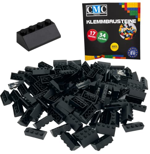 CMC imports 100 Klemmbausteine Dachsteine Dachbausteine Klemmbausteine 2x4 Noppen 45° Roof Slopes Ridged Tile vers. Farben (Schwarz / 650) von CMC imports