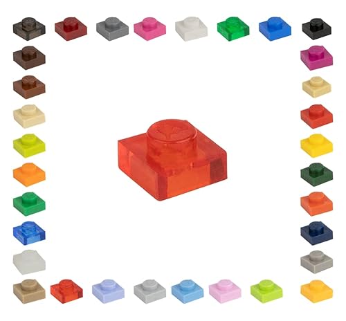 CMC imports 100 Mosaik Fliesen Bausteine 1x1 Noppen Kompatibel 34 vers. Farben Tiles Klemmbausteine (224 - Rot Transparent) von CMC imports