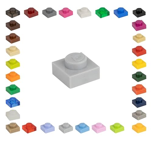 CMC imports 100 Mosaik Fliesen Bausteine 1x1 Noppen Kompatibel 34 vers. Farben Tiles Klemmbausteine (411 - Hell - Grau) von CMC imports