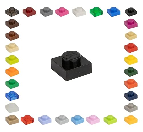 CMC imports 100 Mosaik Fliesen Bausteine 1x1 Noppen Kompatibel 34 vers. Farben Tiles Klemmbausteine (650 - Schwarz) von CMC imports