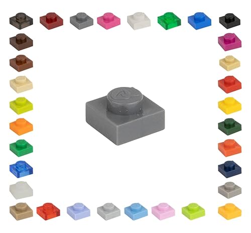 CMC imports 100 Mosaik Fliesen Bausteine 1x1 Noppen Kompatibel 34 vers. Farben Tiles Klemmbausteine (851 - Dunkel - Grau) von CMC imports