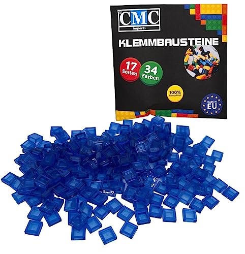 CMC imports 100 x Klemmbausteine Fliesen Tiles Bausteine 1x1 Noppen Kompatibel 34 Farben freie Farbenwahl (192 - Blau Transparent) von CMC imports
