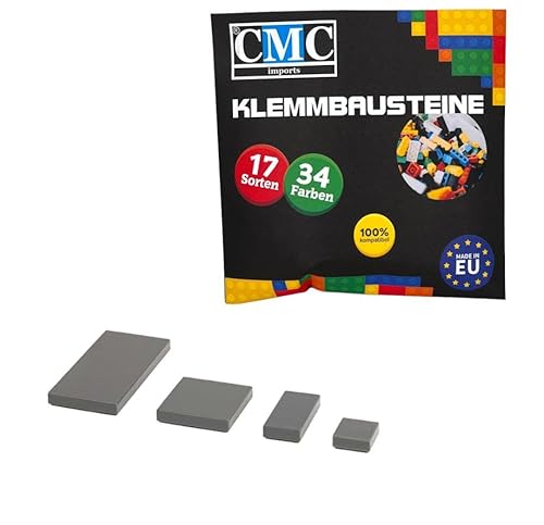 CMC imports 1000 Klemmbausteine Fliesen Tiles Bausteine 1x1 1x2 2x2 2x4 Noppen Kompatibel DREI vers. Grautöne zur Wahl (Dunkel Grau / 851) von CMC imports