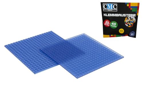 CMC imports 2 x Bauplatte Grundplatte Modular - beidseitiges Bauen Kompatibel 20 x 20 Noppen Platte Basepalte Klemmbausteine Bausteine City 34 vers. Farben (Blau - Transparent / 192) von CMC imports