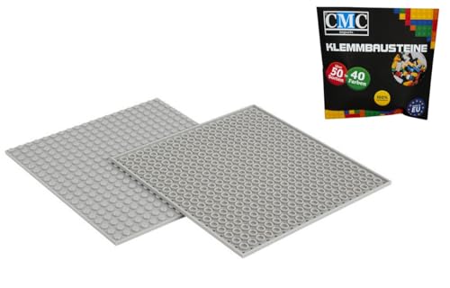 CMC imports 2 x Bauplatte Grundplatte Modular - beidseitiges Bauen Kompatibel 20 x 20 Noppen Platte Basepalte Klemmbausteine Bausteine City 34 vers. Farben (Hellgrau / 411) von CMC imports