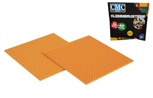 CMC imports 2 x Bauplatte Grundplatte Modular - beidseitiges Bauen Kompatibel 20 x 20 Noppen Platte Basepalte Klemmbausteine Bausteine City 34 vers. Farben (Hellorange / 150) von CMC imports