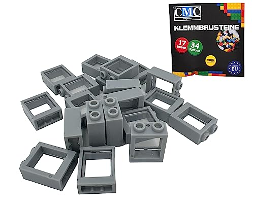 CMC imports 20 x Fenster mit Scheibe Klemmbausteine vers. Farben zur Auswahl Bausteine 1x2x2 Noppen Fensterrahmen (411 - Hell Grau) von CMC imports