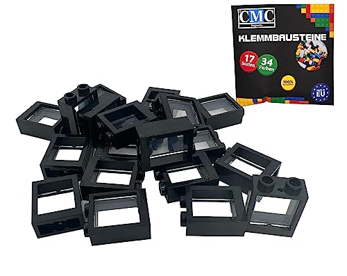 CMC imports 20 x Fenster mit Scheibe Klemmbausteine vers. Farben zur Auswahl Bausteine 1x2x2 Noppen Fensterrahmen (650 - Schwarz) von CMC imports