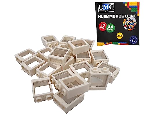 CMC imports 20 x Fenster mit Scheibe Klemmbausteine vers. Farben zur Auswahl Bausteine 1x2x2 Noppen Fensterrahmen (713 - Weiß) von CMC imports