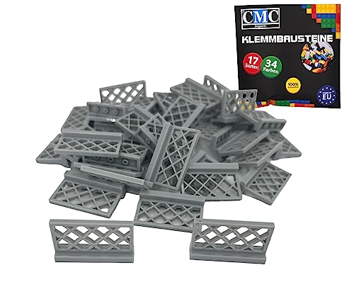 CMC imports 20 x Zaun Klemmbausteine vers. Farben zur Auswahl Bausteine 1x4x2 Noppen Zaunelemente Kompatibel Einzelteile (411 - Hell Grau) von CMC imports