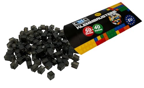 CMC imports 200 Klemmbausteine Briks Bausteine 1x1 Noppen Kompatibel freie Auswahl 34 Farben (Schwarz - Transparent / 024) von CMC imports