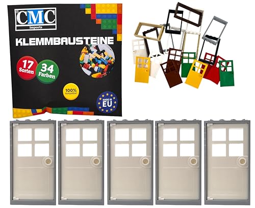 CMC imports 5 x Klemmbausteine Türen Türrahmen + Türblatt 1 x 4 x 6 Noppen City Gebäude Stadt 60596 (Hellgrau - Weiß) von CMC imports