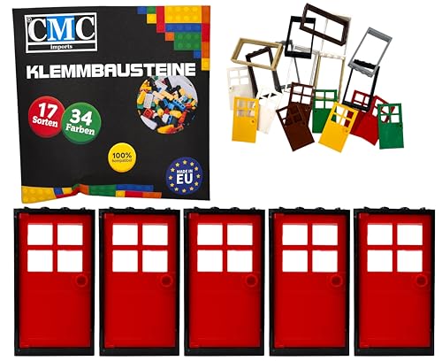 CMC imports 5 x Klemmbausteine Türen Türrahmen + Türblatt 1 x 4 x 6 Noppen City Gebäude Stadt 60596 (Schwarz - Rot) von CMC imports