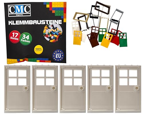CMC imports 5 x Klemmbausteine Türen Türrahmen + Türblatt 1 x 4 x 6 Noppen City Gebäude Stadt 60596 (Weiß - Weiß) von CMC imports