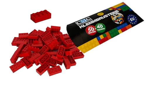 CMC imports 50 Klemmbausteine Bausteine 2x4 Noppen Kompatibel Bricks 8 Noppen freie Auswahl 34 Farben (620 - Rot) von CMC imports